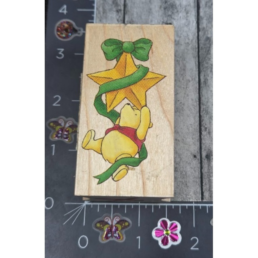 All Night Media Pooh Star 783G Christmas Disney Rubber Stamp Wood #O63